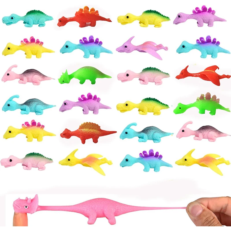 10Pcs Slingshot Dinosaur Finger Toys Sticky Rubber Dino Flying Catapult Fidget Toys Boys Girls Kids Birthday Party Gifts