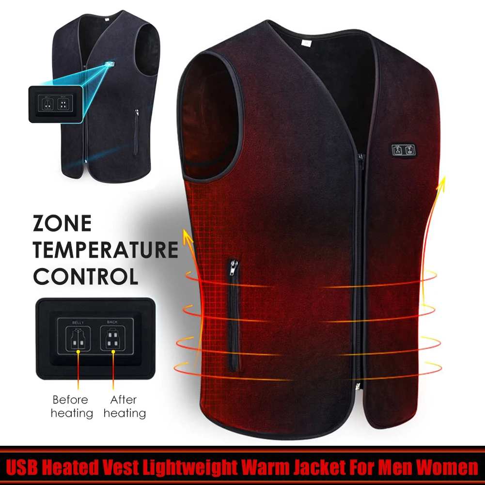 

6 Areas Heating Vest USB Electric Self Heating Warm Vest Double Control Temperature Warming Waistcoat Washable Heated Jacket