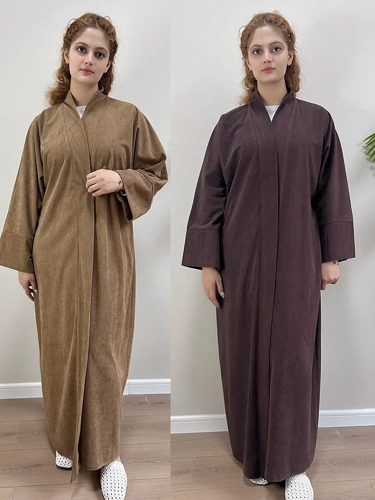 Eid Muslim Abaya for Women Winter Thick Corduroy Cardigan Long Robe Abayas Islam Sashes Morocco Dubai Arab Modest Vestidos 2025