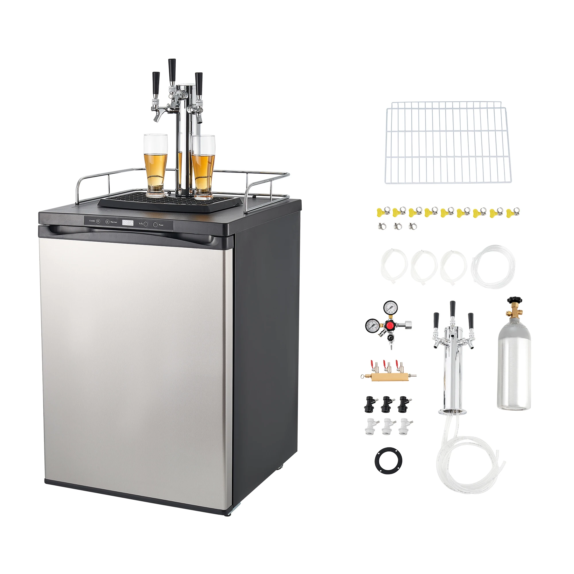 Beer Kegerator, Full Size Keg Refrigerator with 5lbs CO2 Tank, Hold 2 Sixth / 2 Slim / 3 Ball lock keg, 162L, Triple Tap Home Draft Beer Dispenser for Ball Lock