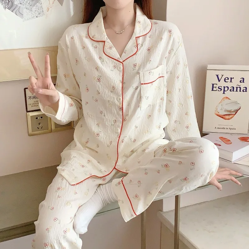 Neuer Teenager-Langarm-Pyjama für Frühling und Herbst, Dünnes Homewear-Set für Damen, Weiche, Atmungsaktive Loungewear, Bequeme Freizeitkleidung für Frauen