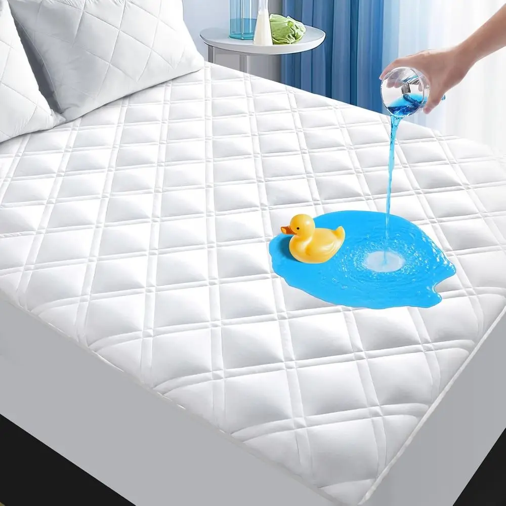Padded Queen Mattress Protector, Breathable Waterproof Mattress Pad Cover, Deep Pocket 8-21, Soundproof Mattress Cover, Washable