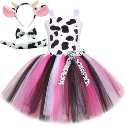 Animal Cow Costumes for Baby Girls Christmas Halloween Dresses with Ears Bow Tail Kids Birthday Party Outfits Photoshoot Tutus