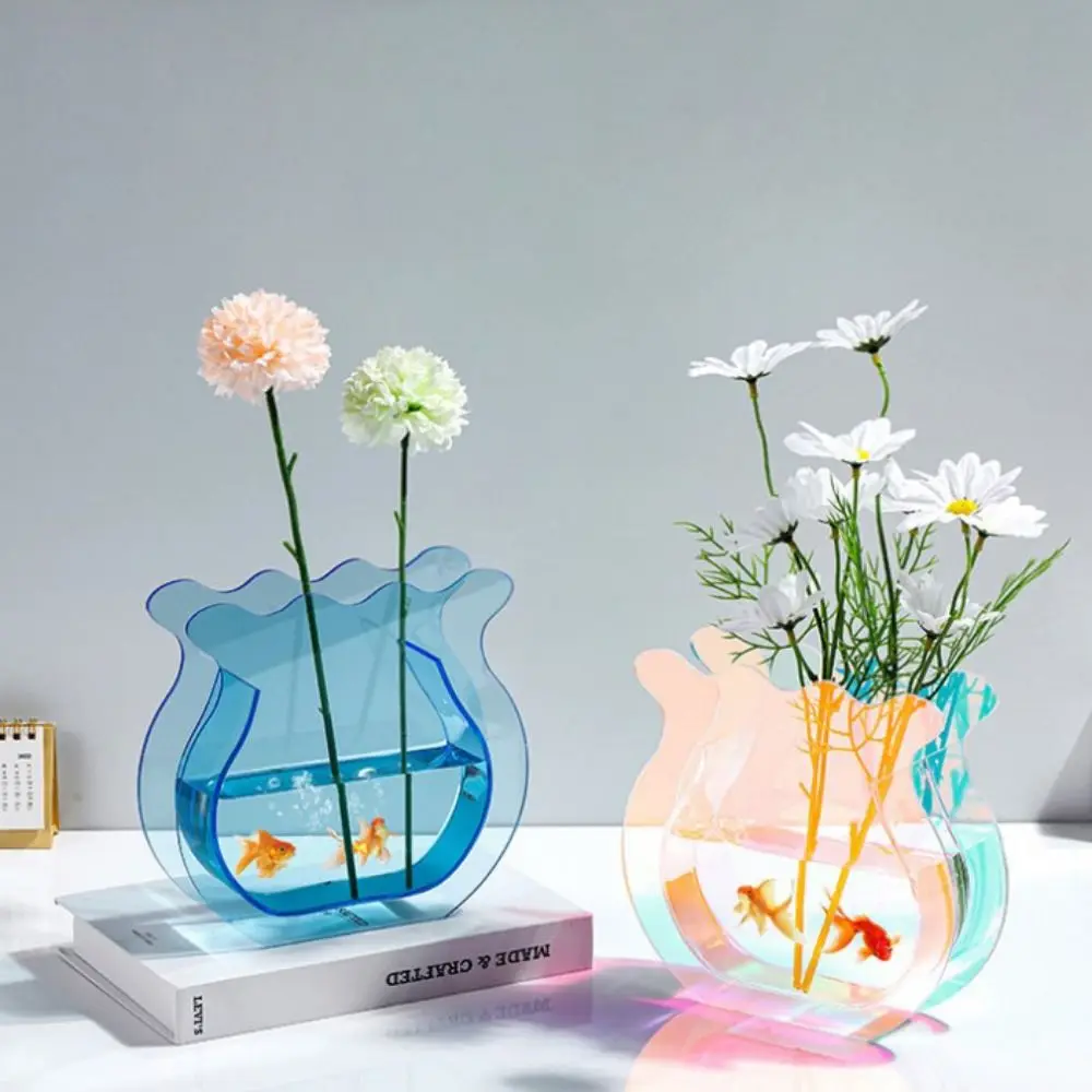 Acrylic transparent fish tank vase, office living room creative ornaments, flower bone shape vase fish tank (multi-color)