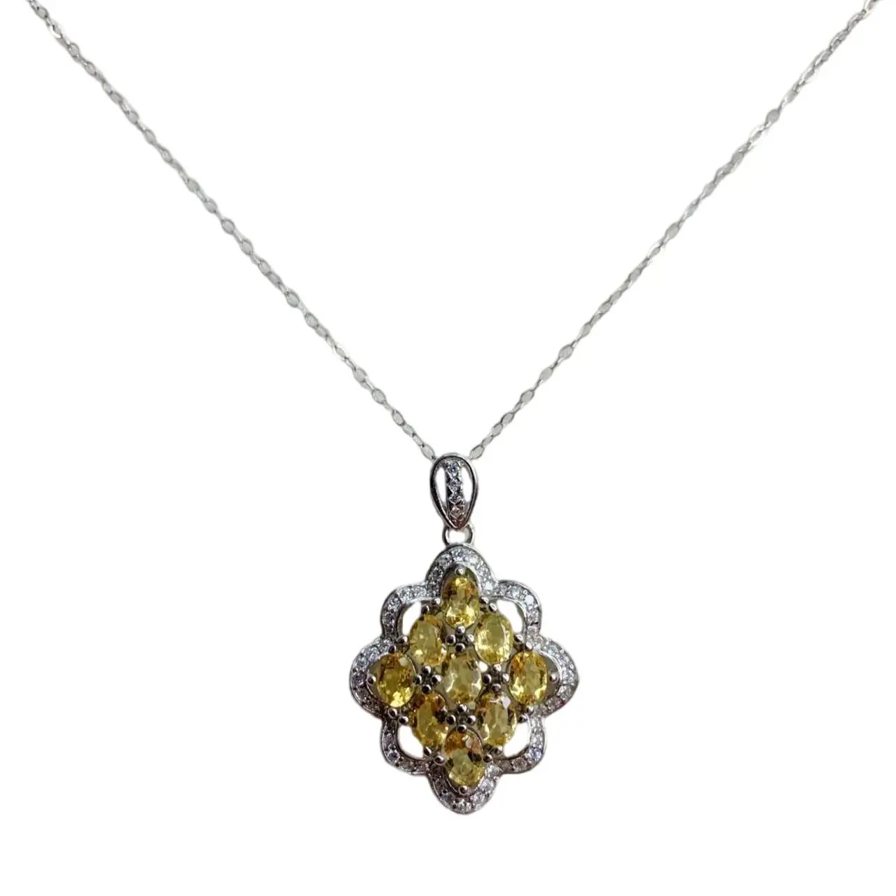 

1ZECAA S925 Citrine Fine Jewelry Pendant With Natural Citrine Gemstone 3*4mm Lady S925 Silver Citrine Pendant For Woman Gift
