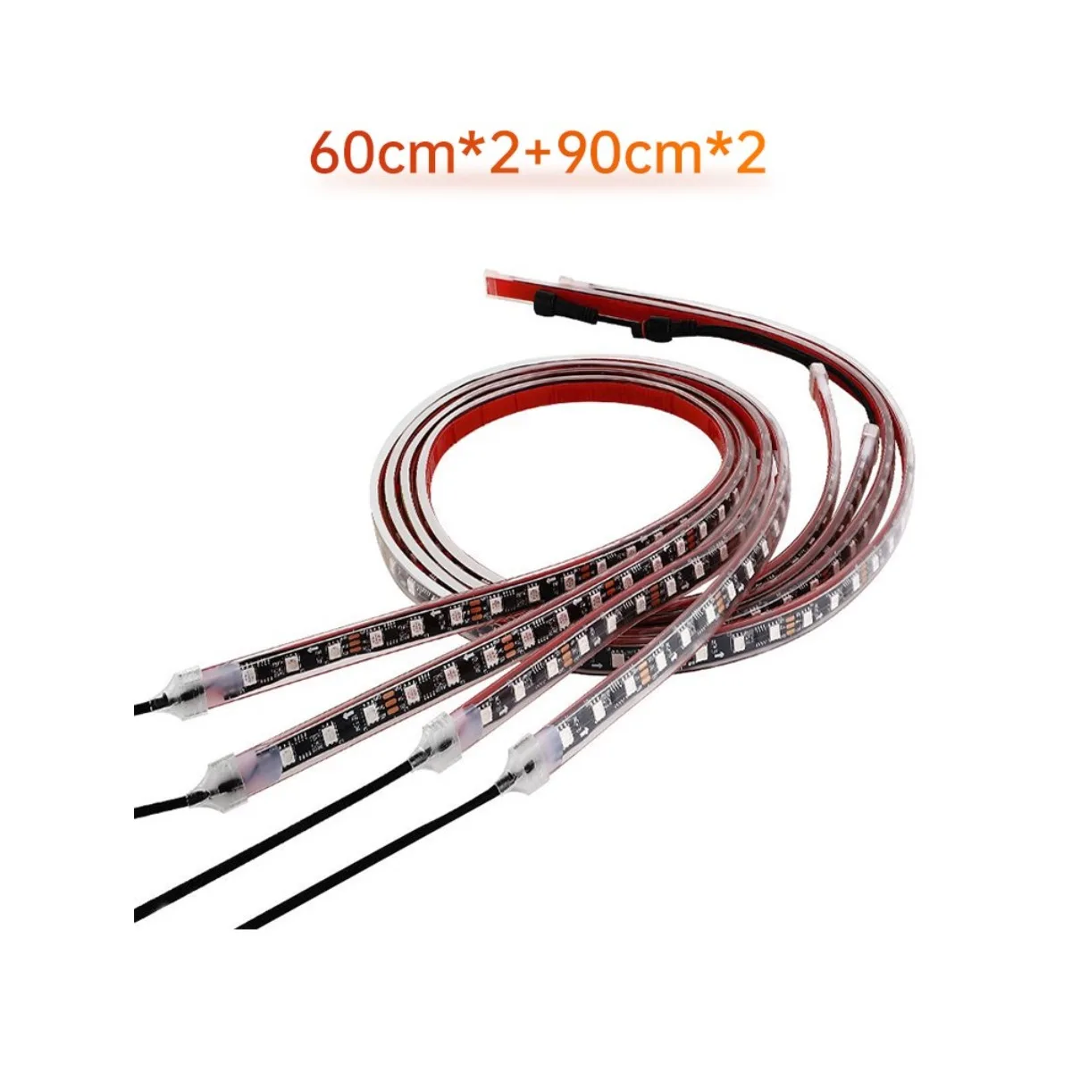 4Pcs Set Car LED Chassis Light with APP+Remote 60cm*2+90cm*2`Decorative Lamps Strips Replacement Accessories
