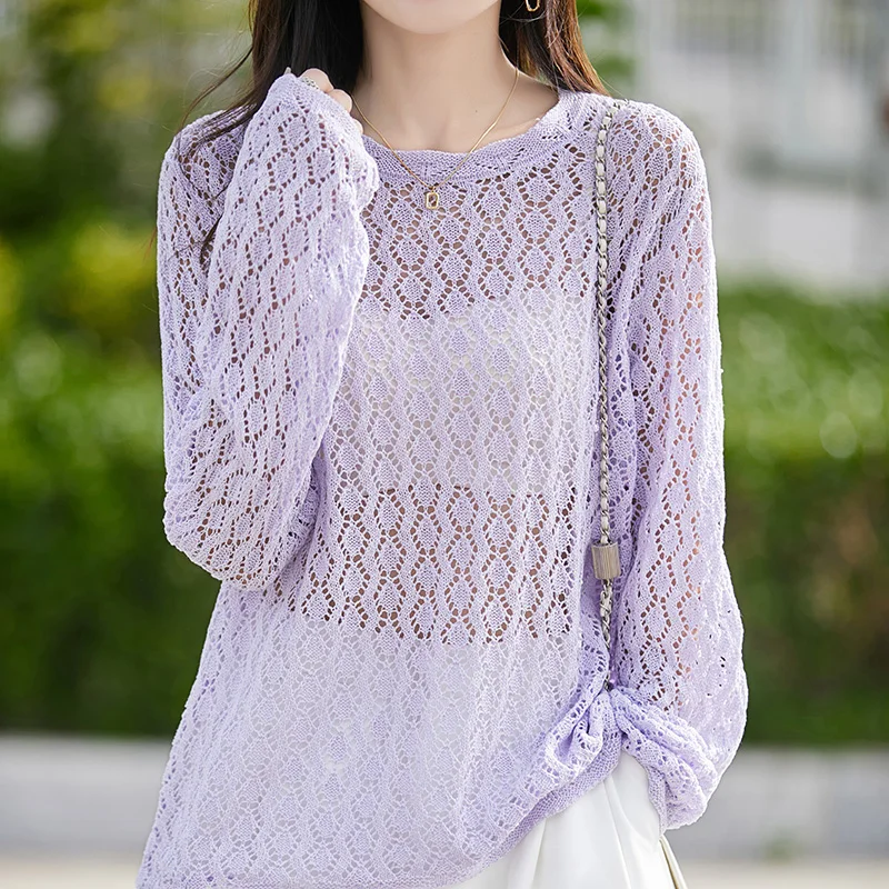 

Spring Autumn Women's Knitted Sweater Round Neck Loose Fitting Pullover Casual And Fashion Lace Up Large Size Long Sleeve Tops