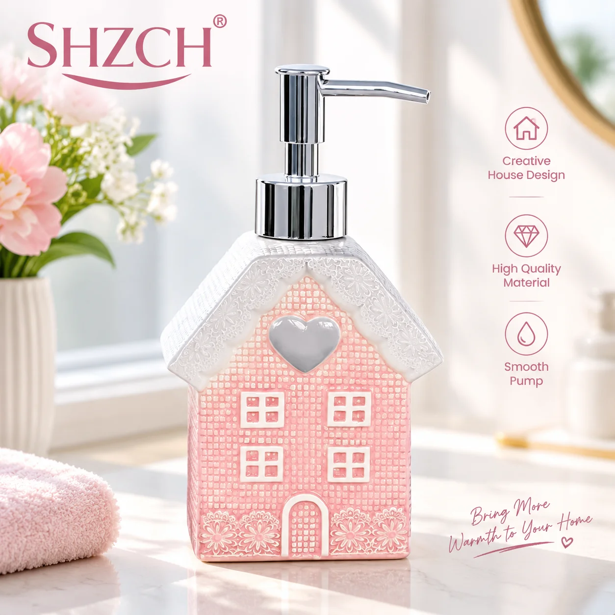 American creative pink ceramic hand sanitizer bottle, bathroom toiletries ins wind decorative ornaments, press bottle