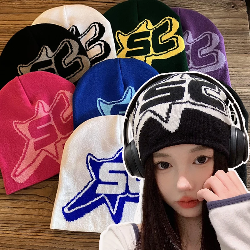 Y2k Men Women Wool Knit Beanie Hat Winter Warm Street Kpop Fashion Hip Hop Bonnet Hats Ins New Design Harajuku Beanies Hats