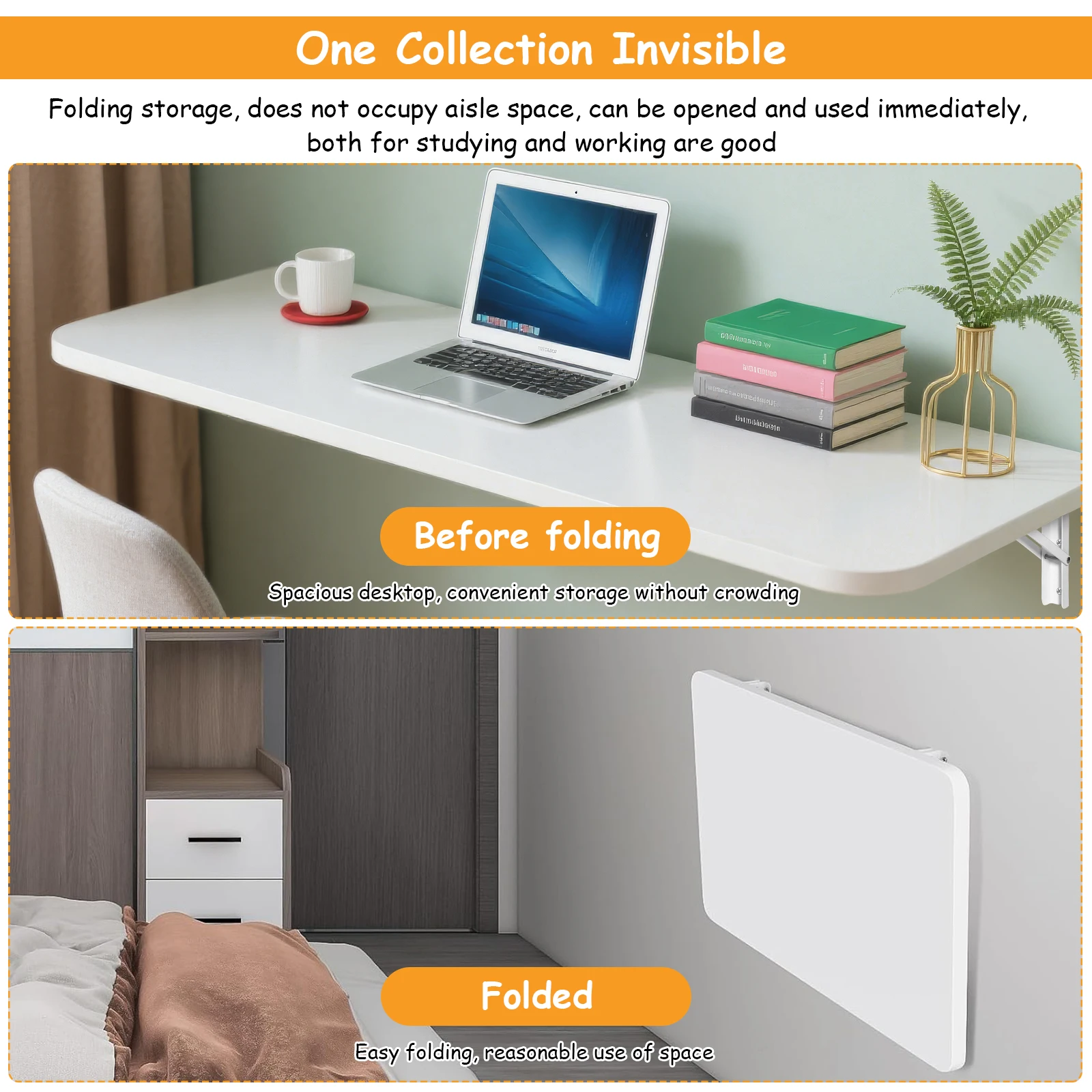 Mesa Plegable de Pared, Soportes de Metal Resistentes para Estantes Plegables, Escritorio Flotante para Oficina en Casa