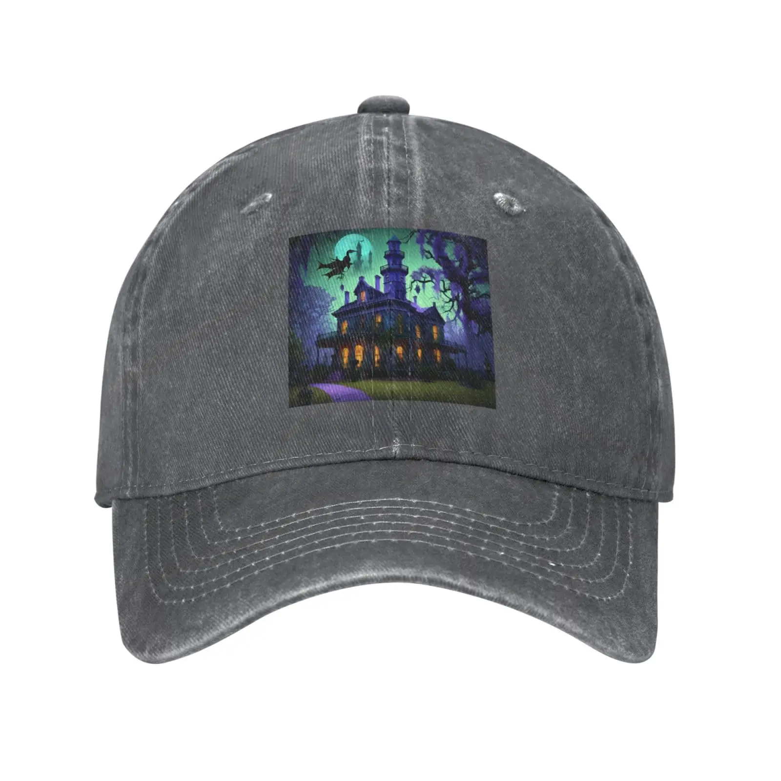 Black Haunted Mansion Cowboy Baseball Cap Fashion Print Adjustable Baseball Hats Adult Casual Washed Cowboy Casquette For Daily