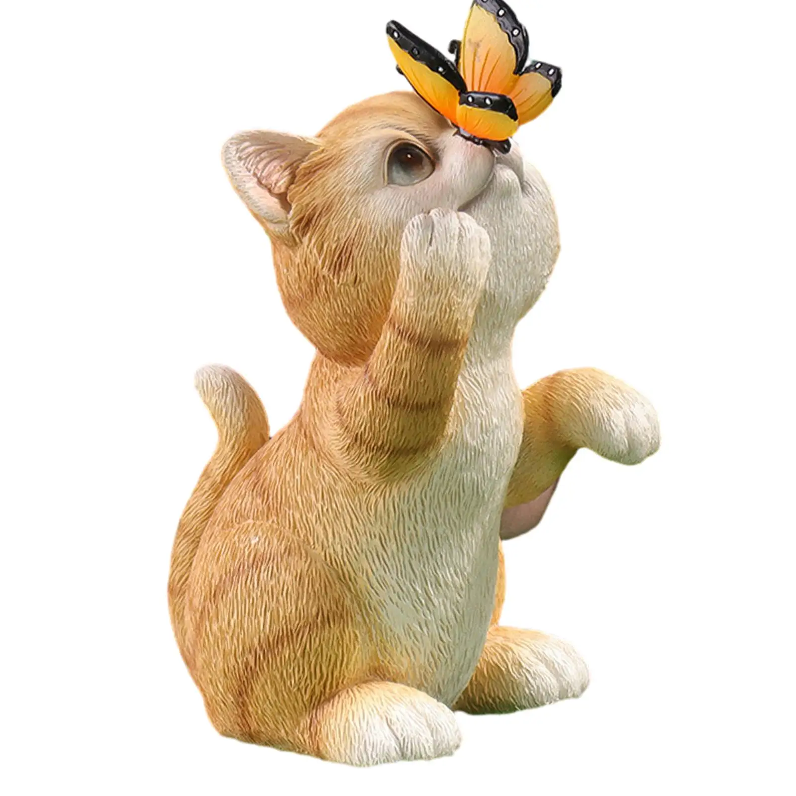 Cartoon Garden Cat Statue Butterfly Solar Light Durable Adorable Handpainted Kitten Figurine for Yard Garden Patio Backyard Lawn