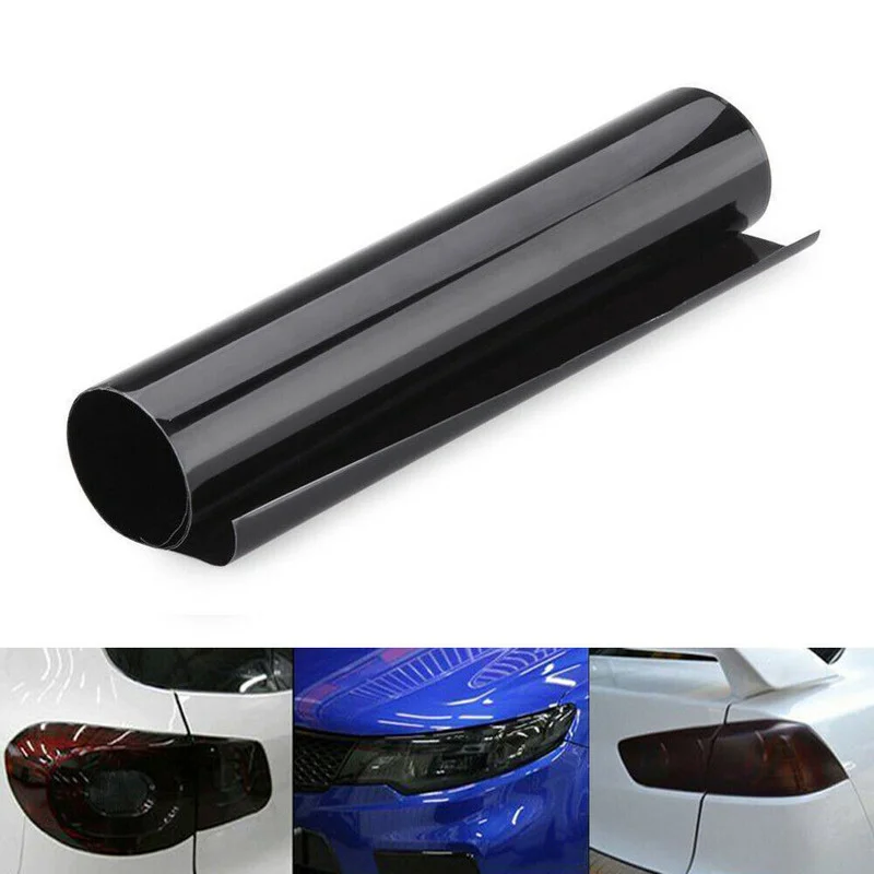 Car Light Headlight Taillight Tint Vinyl Film Sticker Sheet Fog Light Rear Lamp Gloss Dark Black Smoke Film Decal 12