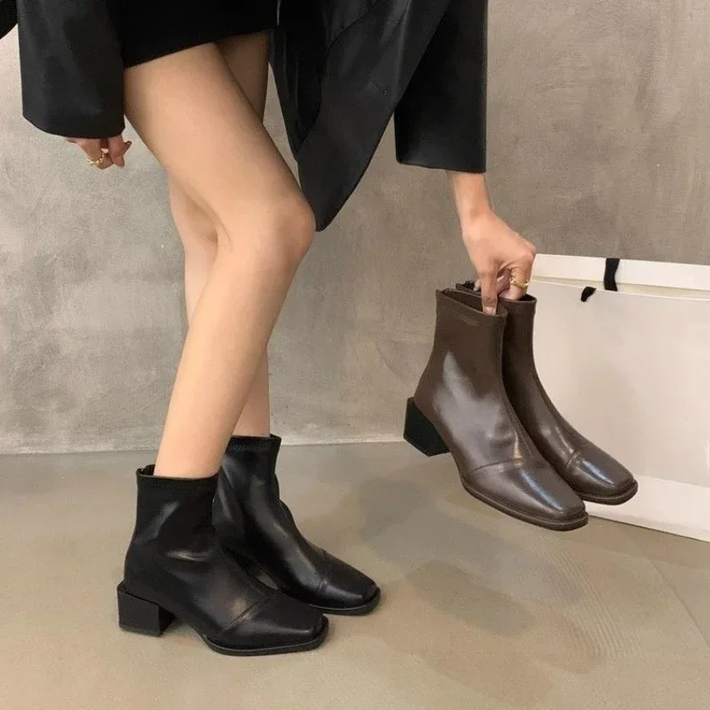 

Winter New Style Mid-heel Non-slip Comfortable Fashion Boots Square Toe Square Heel Warm Fashion PU Casual Women's Boots