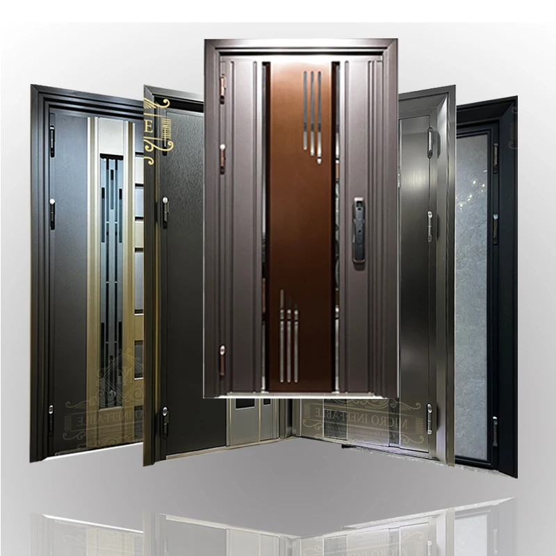 Puertas de seguridad de acero inoxidable dobles con corona, puerta de entrada de Metal Exterior, diseño real de lujo, estilo revibal egipcio