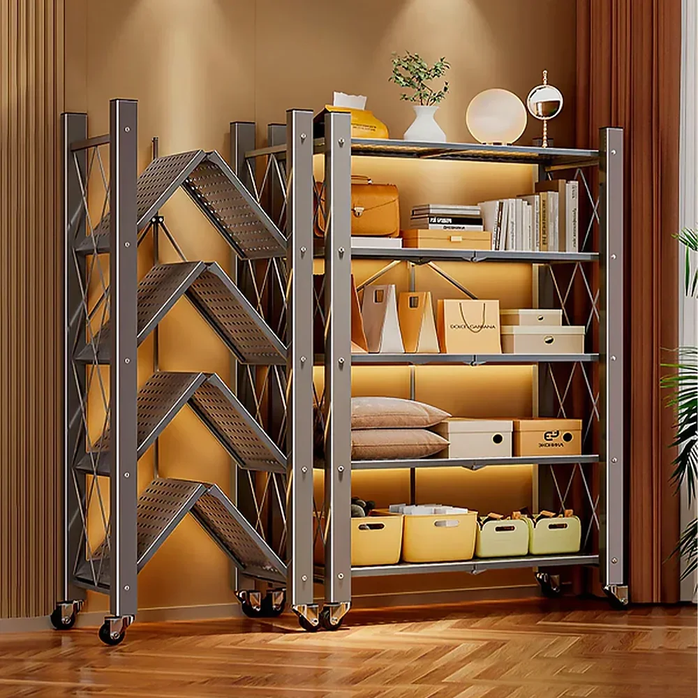 Foldable Storage Shelving Units Metal on Wheels Casters 5 layer home holder kitchen degradable carbon steel storage rack