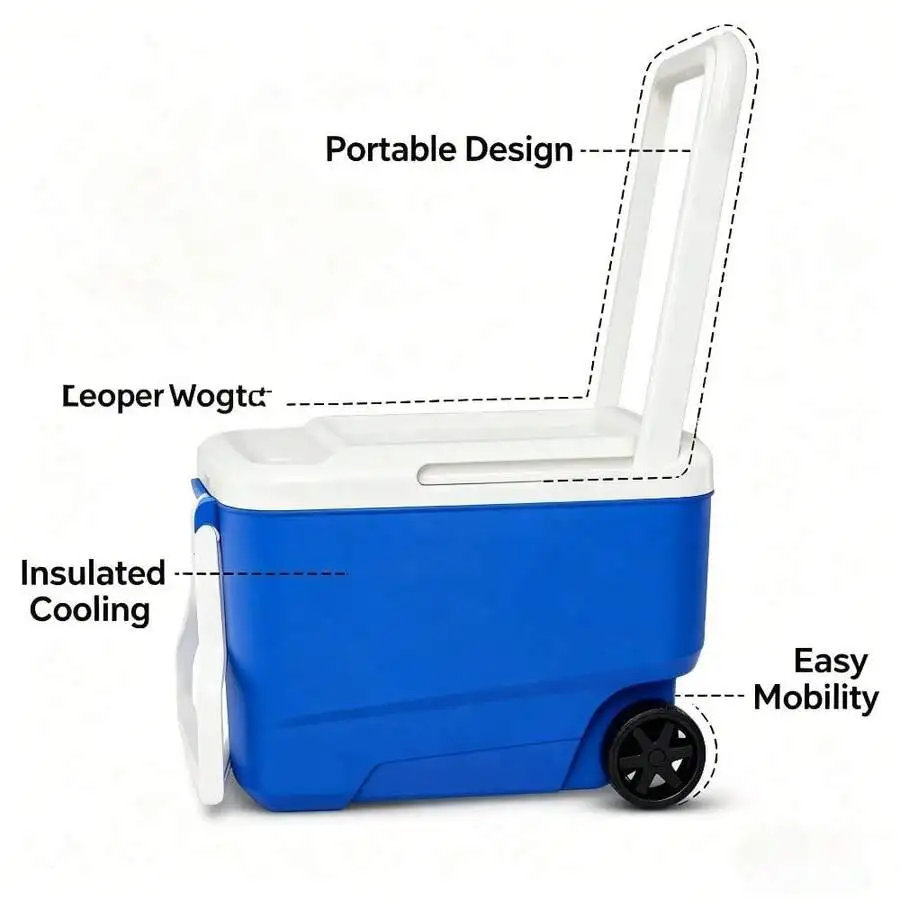 38 QT Hard Sided Cooler With Sturdy Rolling Wheels, Durable Leak-Proof Insulated Beverage Storage Ice Chest view 5