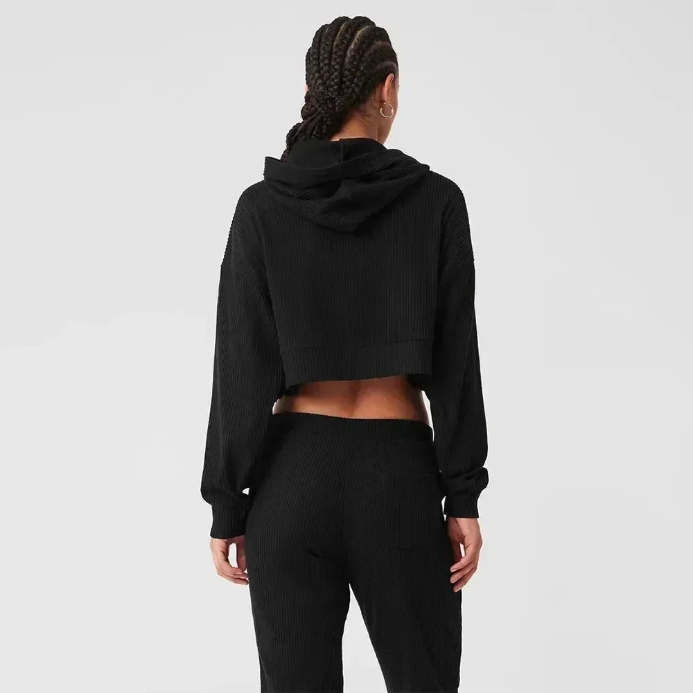 Yoga Set MUSE HOODIE SWEATPANT Short Side Split Top Sweat Shirt Loose Women's Hooded Yoga Ribbed Gym Workout Suit for Women