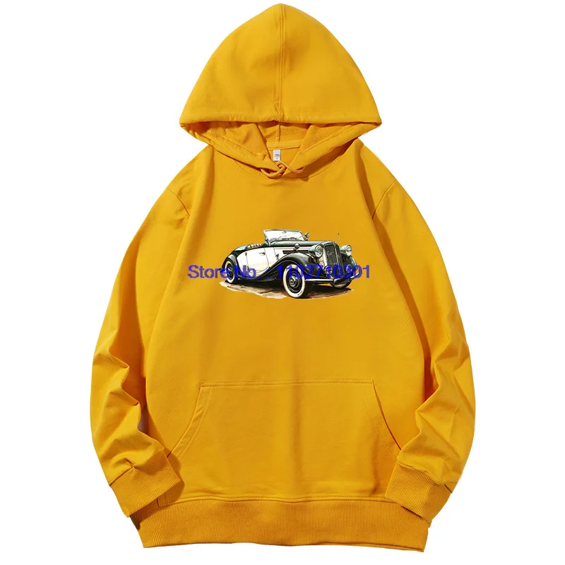 Classic Car Printed Cotton Pullover Hoodie Fashion Spring Autumn Long Sleeve Sports Sweatshirt Essential Casual Outerwear