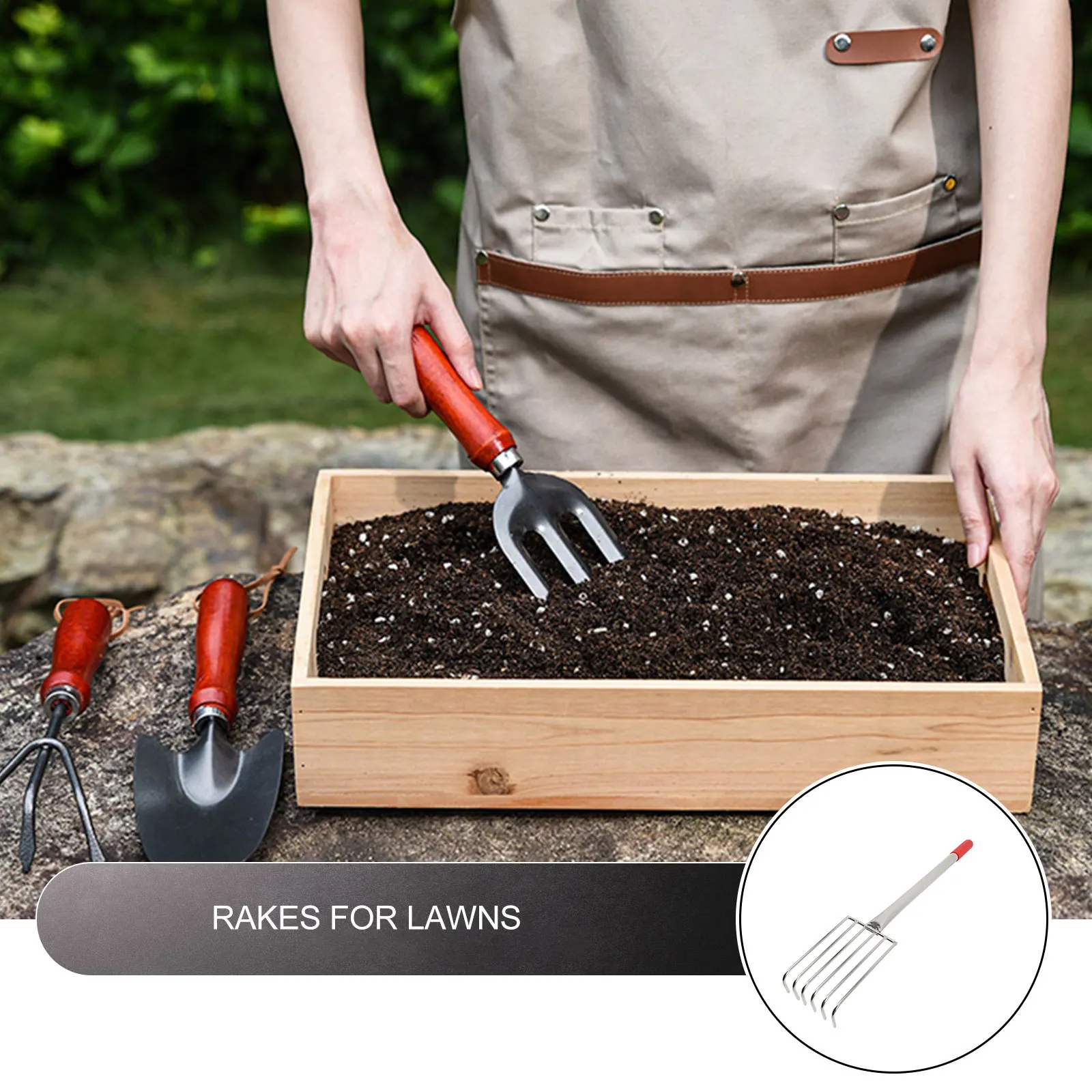 

Stainless Steel Hand Rake Rubber Handle Durable Shell Digging Tool Garden Planting Soil Loosening Claw Beach Tool