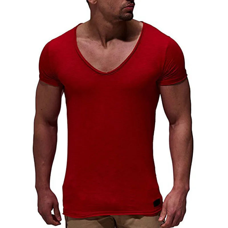 Codzienna koszulka dla mężczyzn cienki stylowy lato z krótkim rękawem męskie koszulki moda V-neck Slim Fit solidny kolor koszule koszulki koszula mężczyzna MY070 — zdjęcie 7