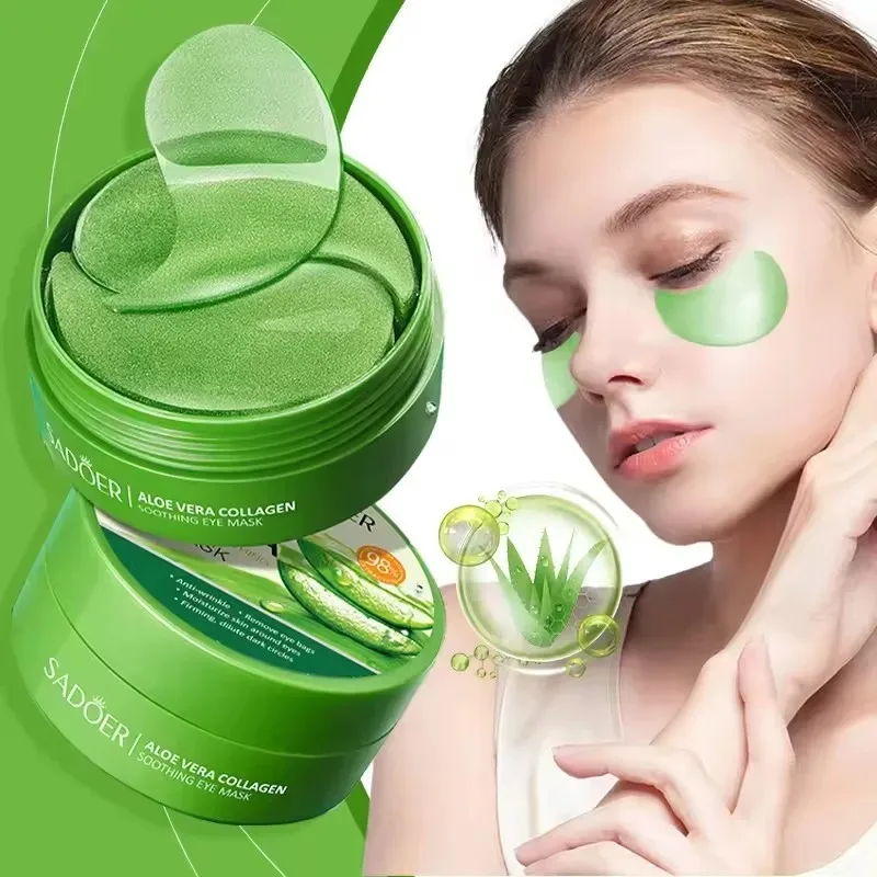 Mascarillas de Ojos SADOER 80g con Aloe Vera y Colágeno, Anti-Ojeras, Anti-Bolsas, Hidratantes y Reafirmantes, Parches para el Cuidado de la Piel de los Ojos
