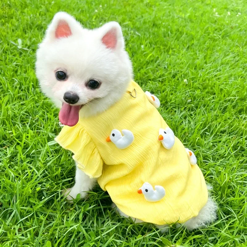 Pet Dog Flying Sleeve Duck Cute Top Can Traction Dog Cat Supplies Teddy Short Sleeve Top Dogs Summer Travel Sunscreen Puppy Vest