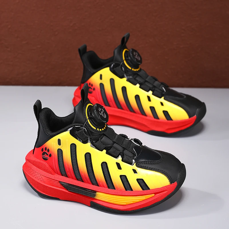 

Модные детские баскетбольные кроссовки с вращающейся пряжкой, легкие нескользящие уличные детские баскетбольные кроссовки, удобная подушка, тренировочная обувь для мальчиков