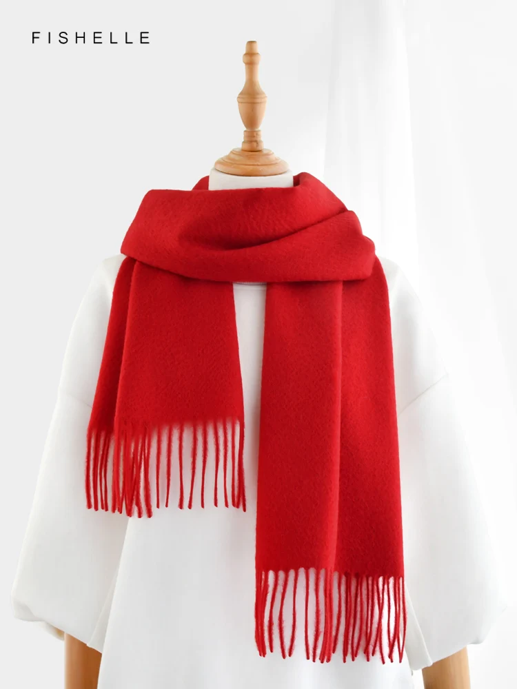 New Solid Classic Red Pure Cashmere Scarf Women\'s Winter Warmth Scarves For Men\'s New Year Christmas Adults Luxury Gifts