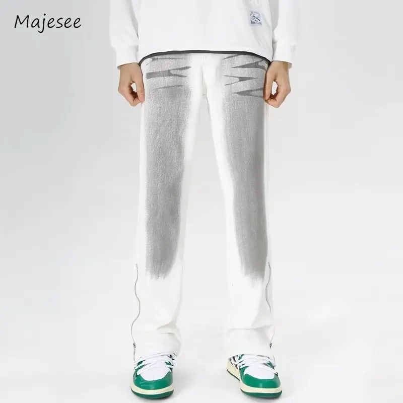 

Mens Jeans Casual Slim Fashion Spring Autumn All-match Streetwear Panelled American Style Straight Retro Simple Male Trousers