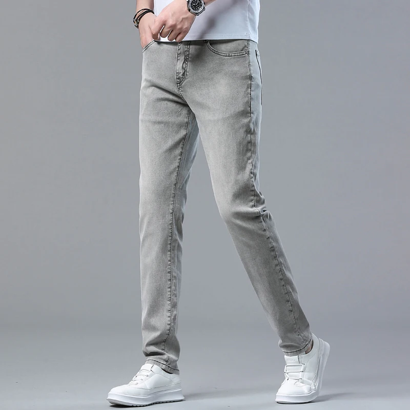 2024 new fashion business jeans for men's summer thin elastic slim fit small straight leg high end versatile casual pants