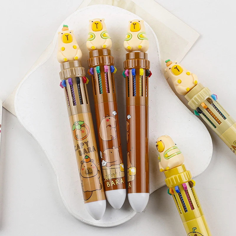 ปากกาลูกลื่นการ์ตูน capybara 10สีใหม่, ปากกาหมึกเจลเขียนหมึกแห้งเร็วน่ารักสำหรับเด็กเครื่องเขียนในโรงเรียน