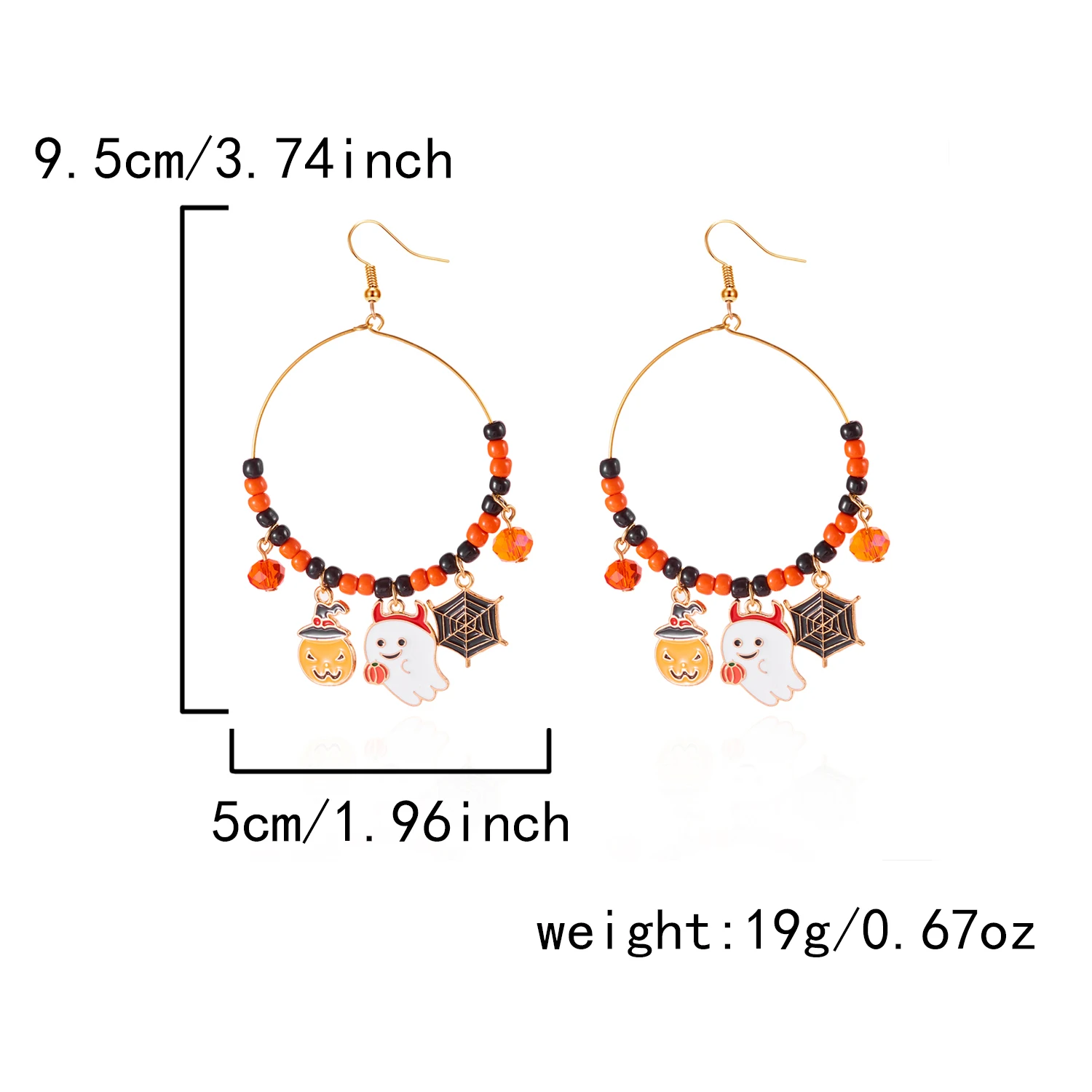 Design Sense Halloween-Kürbis-Katzen-Ohrringe für Frauen, übertriebene Reisperlen, großer Kreis, Creolen, festlicher Party-Schmuck – Detail 6