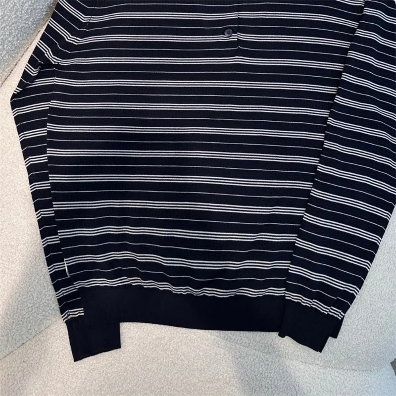 Sweat-shirt polo à rayures élastiques pour femmes, T-shirt d'été, Tissu fin en laine, Vêtements streetwear, Vêtements de haute qualité, M962438, 2024