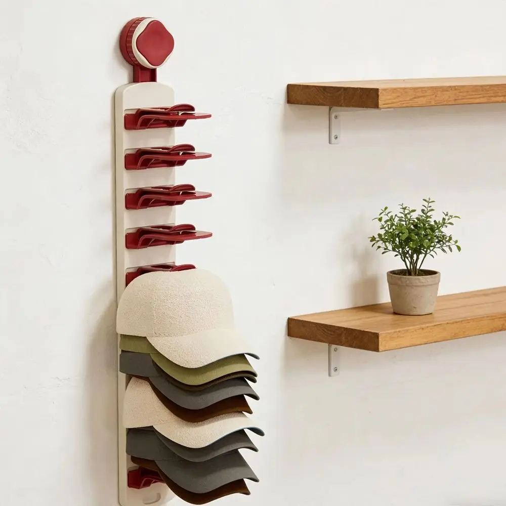 Built-In Spring Clips Suction Cup Hat Display Rack No-Drill Space Saving Hat Storage Clips Large Capacity Wall Mounted Hat Rack