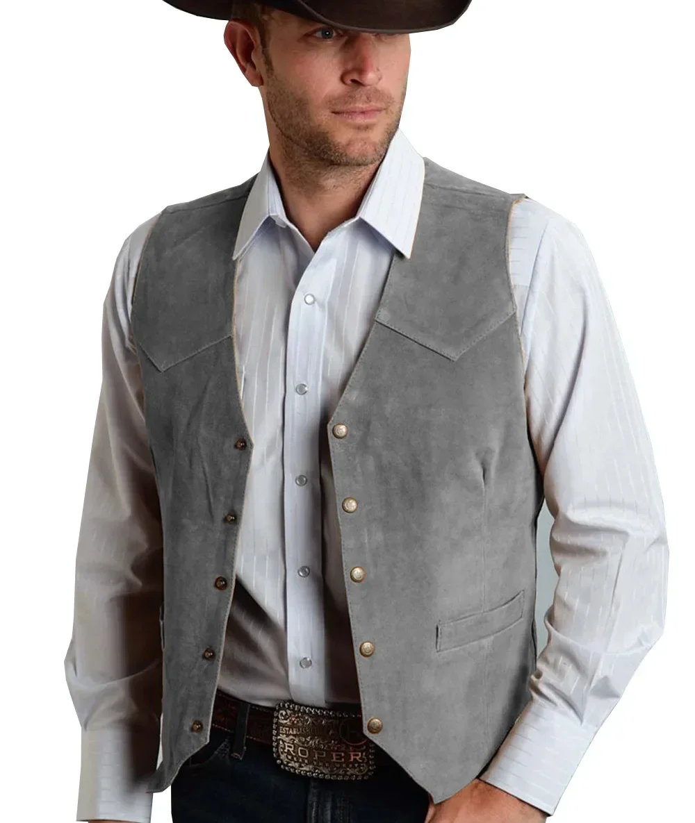 

2023 Spring and Autumn Men's Casual Suit Vest Metal Buckle Suede Vest