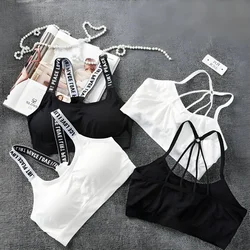 Sports Underwear Women Yoga Fitness Seamless Crop Top Wide Letter Straps Comfortable Workout Activewear Back Without Underwire