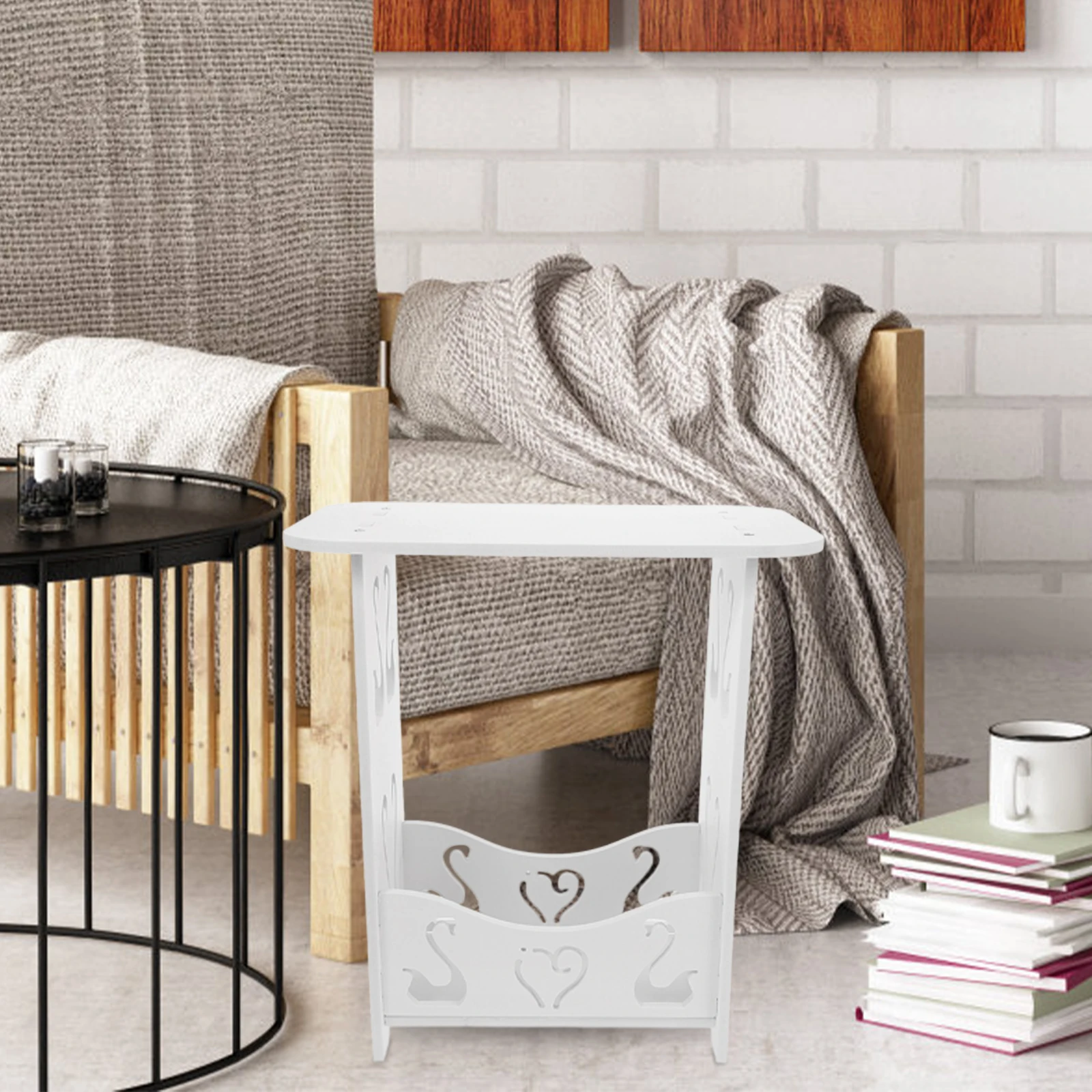 Meja Rias Putih untuk Kamar Tidur, Organizer Meja Samping, Rak Buku, Penyimpanan Kompak, Meja Samping Mini, Rak Meja Rias Kamar Mandi