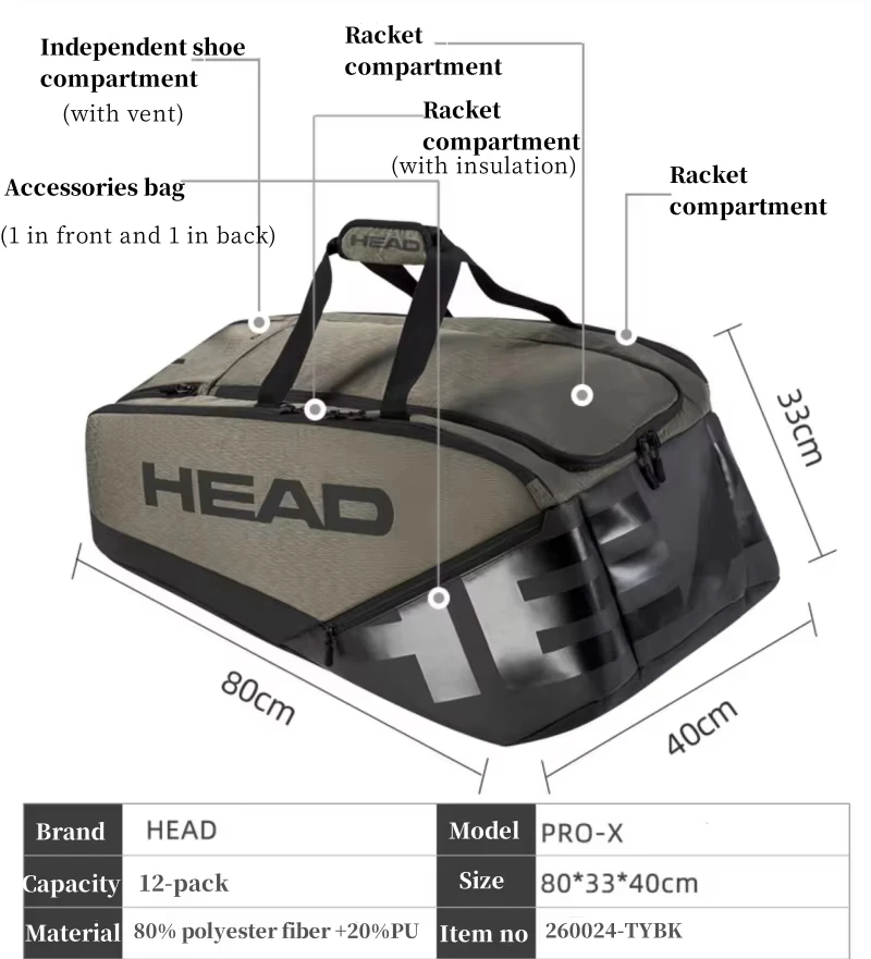 HEAD TOUR/PROX Series Tennis Racket Bag 9-Pack 12-Pack Large Capacity Waterproof Sports Racket Backpack With Shoe Compartment view 3