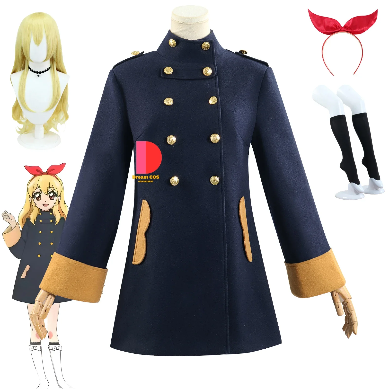 

Anime Aikatsu STARS Ichigo Cosplay Costume for Women Winter School Uniforms Headwear Socks Wig Set Halloween Party Suit Girls