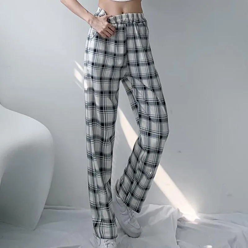 Zoki Harajuku High Waist Black White Plaid Pants Women Oversize 4Xl Loose Wide Leg Pants All Match Casual Jogging Trousers