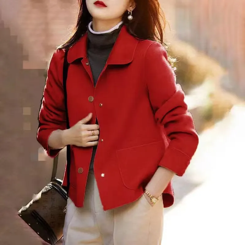

Women Short Jacket New Spring Autumn Fashion Single Breasted Office Solid Coat Long Sleeve Elegant Tops 4XL W2361