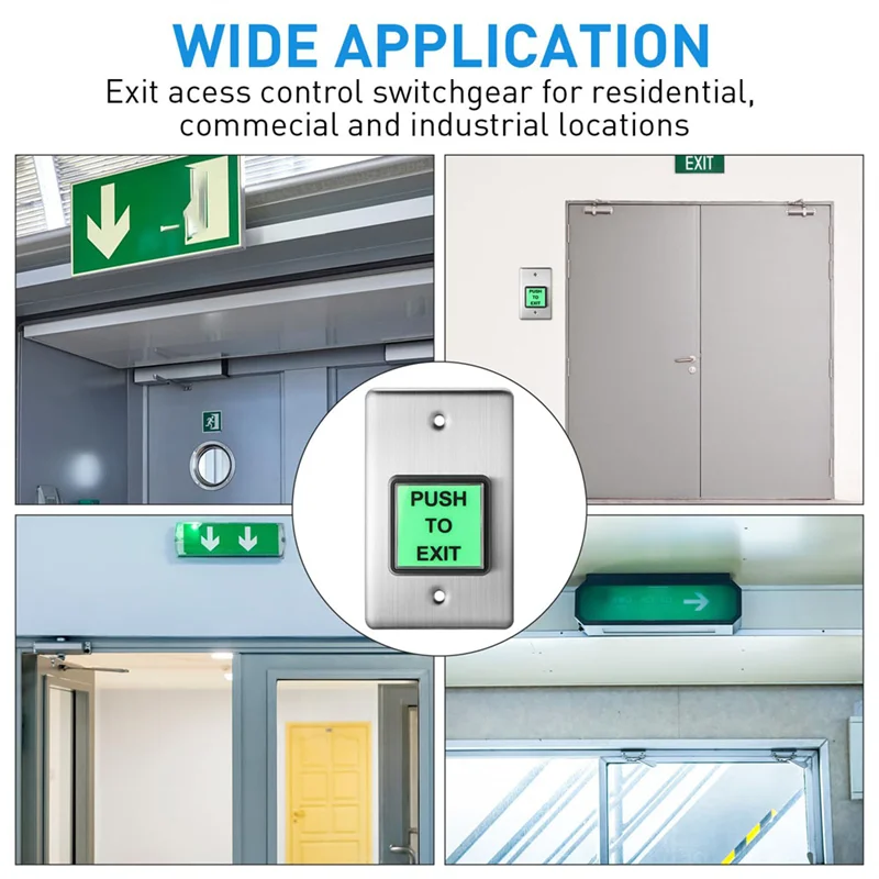 A19F-2 Pcs Push To Exit Button With Green LED Push To Exit Button Switch Stainless Steel Wall Plate For Indoor Use