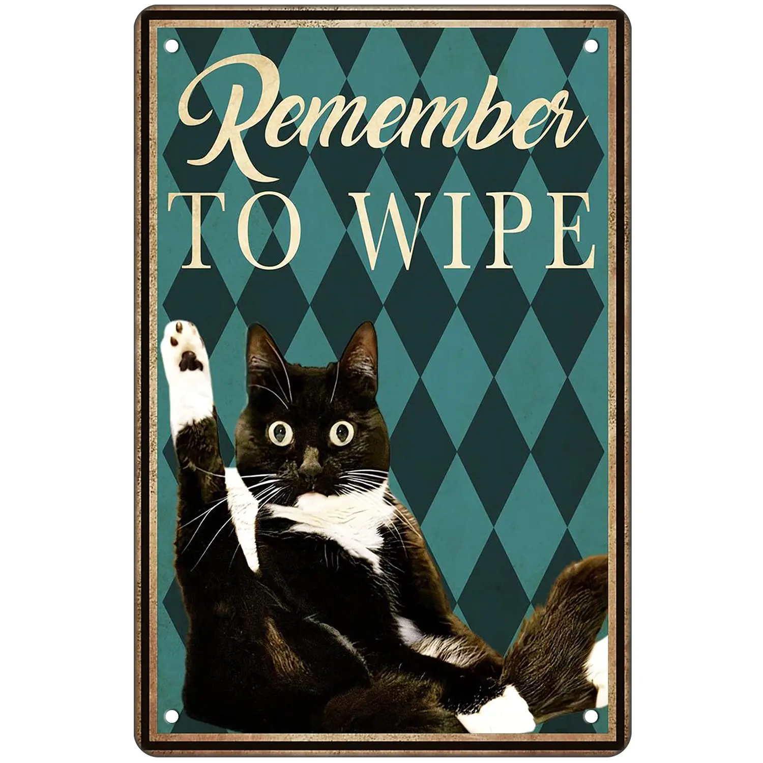 Funny Black Cat Decor Bathroom Wall Decor Cat Poster Metal Wall Art - Remember To Wipe - Cat Gifts for Cat Lovers Women Vin sign