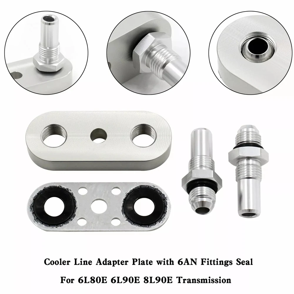 Transmission Cooler Line Adapter Plate for 6L80E 6L90E 8L90E Vehicle with 6AN Fittings Seal Kit 551121-6AN