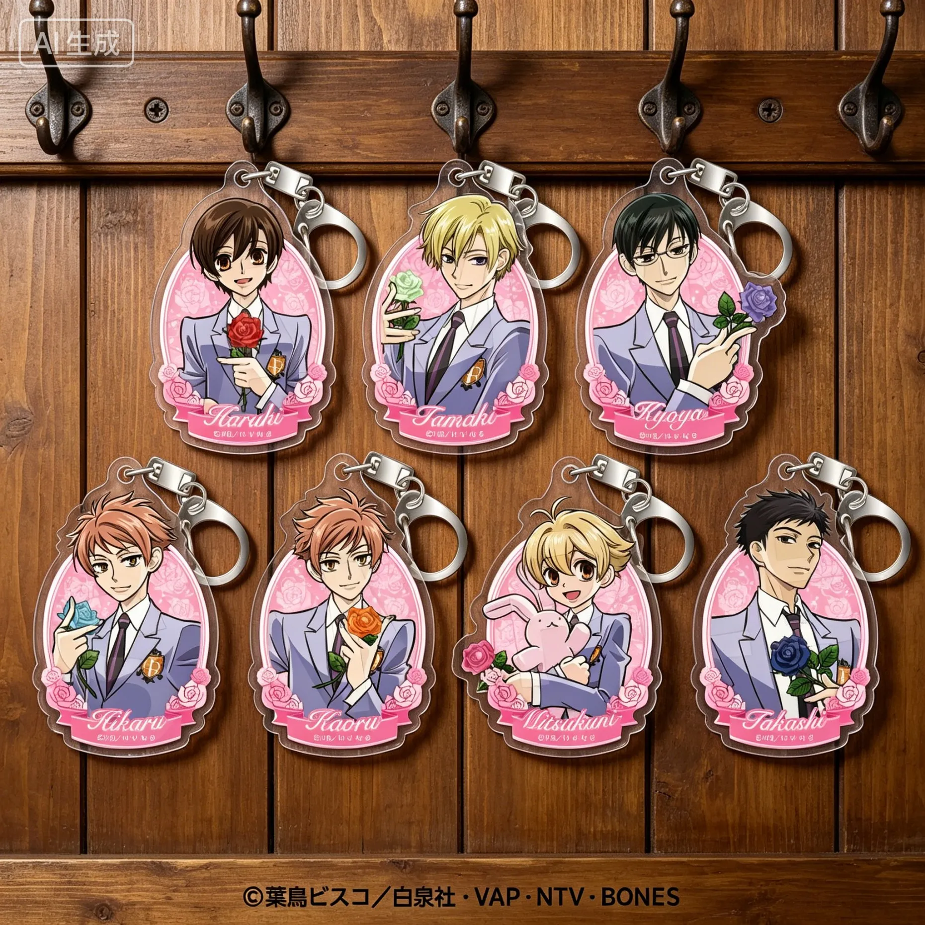 Ouran High School Host Club Haruhi Fujioka Sakura Pale Tone Series Acrylic Pendant Keychains Bag Decorations