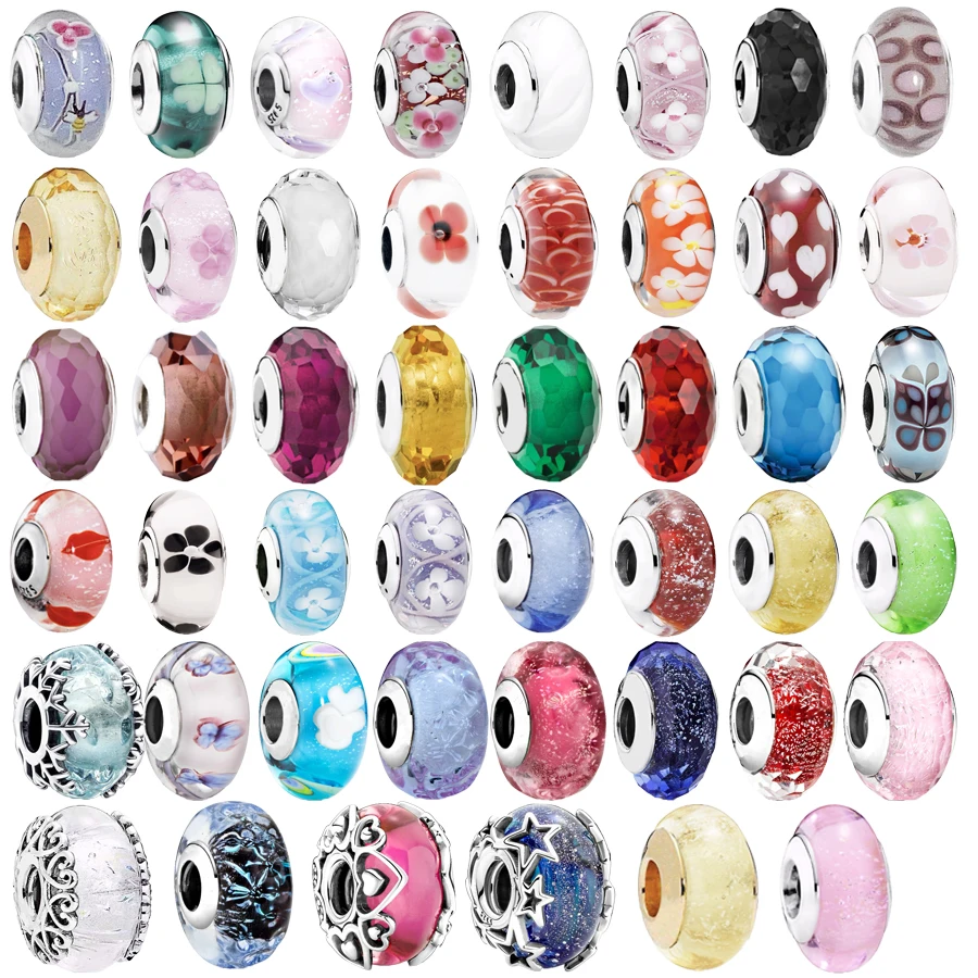 Hot Sale Color Murano Glass Series Charm Beads Fit Original Pandora925 Silver Bracelet Necklace DIY Women Fashion Jewelry Gift