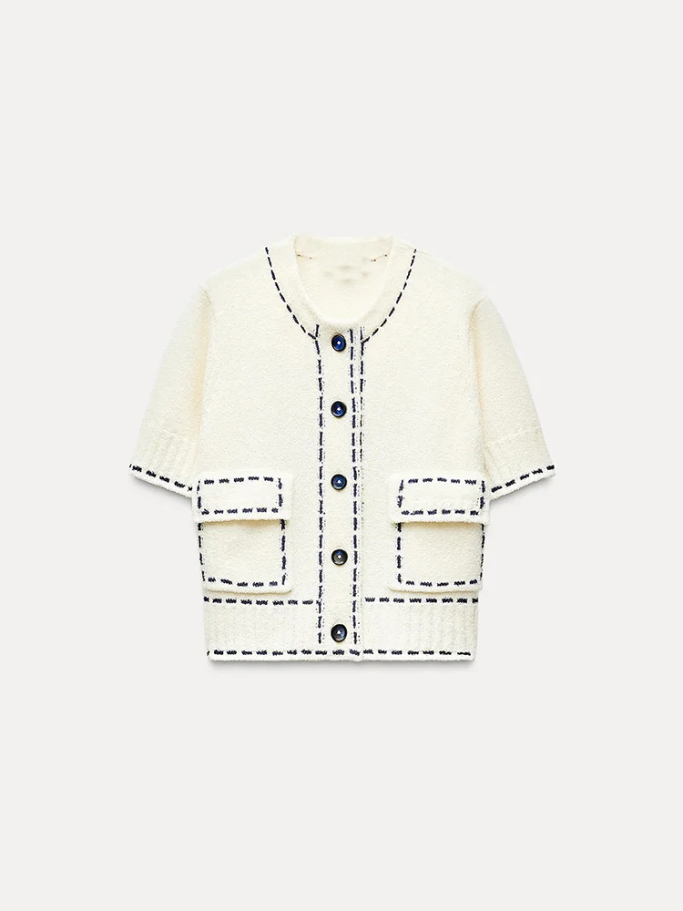 Lente nieuwe collectie dames gebreide ort Sve ronde Ne Jaet Creative Faion kleur Blo Stitch Detail pendelen Sle