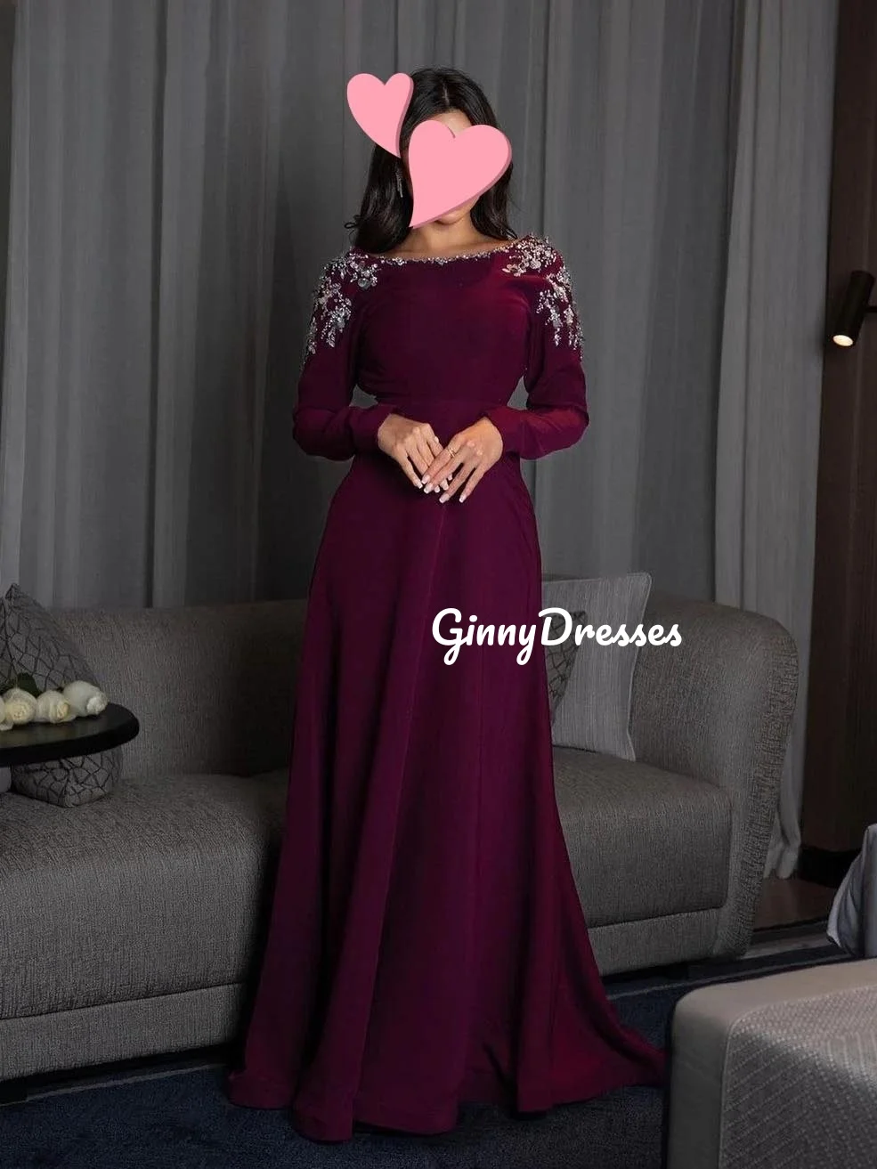 

Customized Dresses For Prom A-Line Scoop Neckline Floor-Length Beadings Zipper Up Luxury Evening Dresses Long Sleeves Wedding