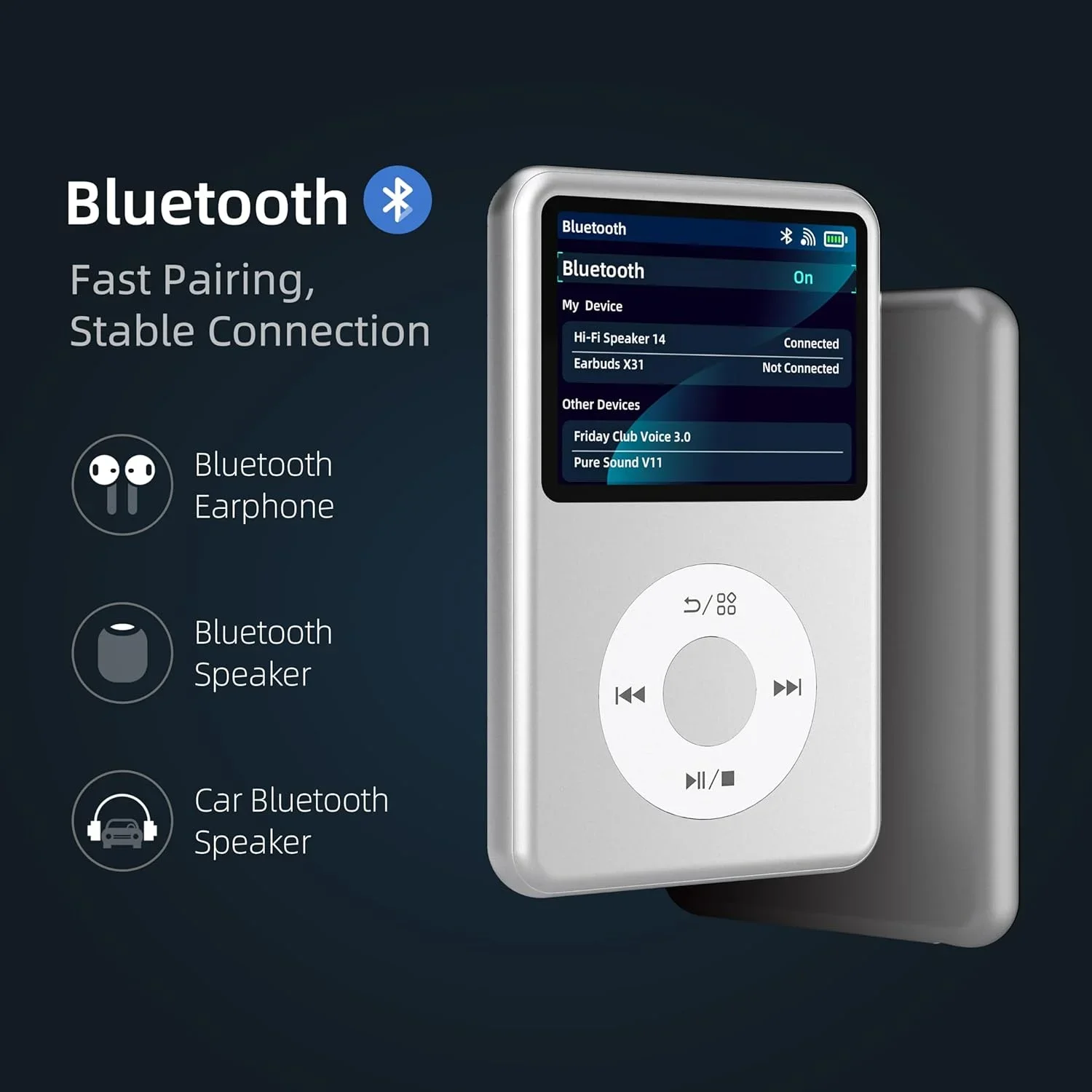 INNIOASIS Y1 مشغل MP3 محمول بسعة 128 جيجابايت، بلوتوث، مفتاح لمس مع راديو فيديو - مشغل موسيقى هاي فاي كلاسيكي آي بود